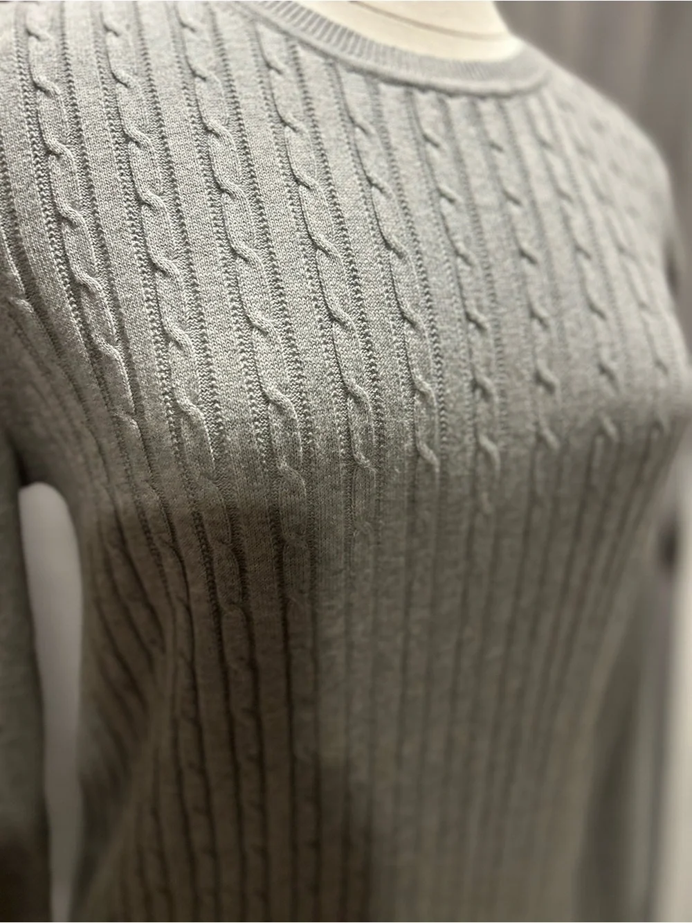 Kim Rogers Light Gray Cable-Knit Crewneck Sweater